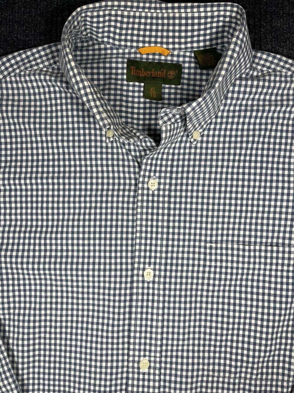 Timberland Men XL Blue White Gingham Check Long Sleeve Button Down Shirt